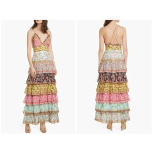 Alice + Olivia Imogene Tiered Ruffle Maxi Floral Dress Meadow Magic Size 4